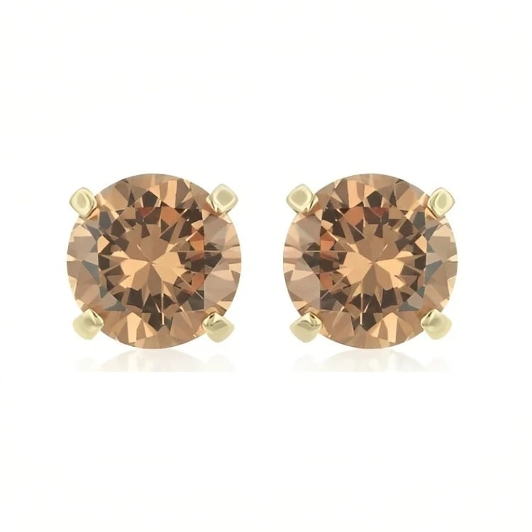 Paris Jewelry 18k Yellow Gold 2 Pair Created Champagne 4mm 6mm Round and Princess Cut Stud Earrings Plated Image 2