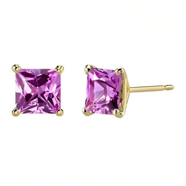 Paris Jewelry 18k Yellow Gold 2 Pair Created Tourmaline 4mm 6mm Round and Princess Cut Stud Earrings Plated Image 3