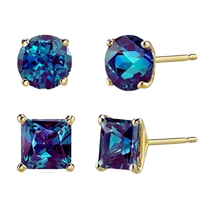 Paris Jewelry 18k Yellow Gold Plated 6mm Created Alexandrite Stud Earrings Image 1