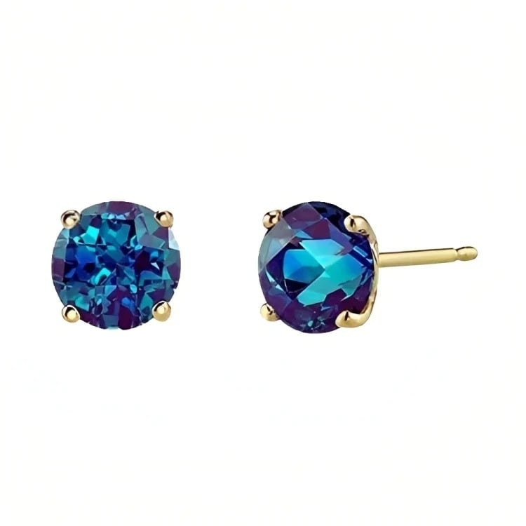 Paris Jewelry 18k Yellow Gold Plated 6mm Created Alexandrite Stud Earrings Image 2