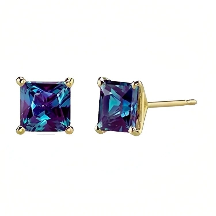 Paris Jewelry 18k Yellow Gold Plated 6mm Created Alexandrite Stud Earrings Image 3