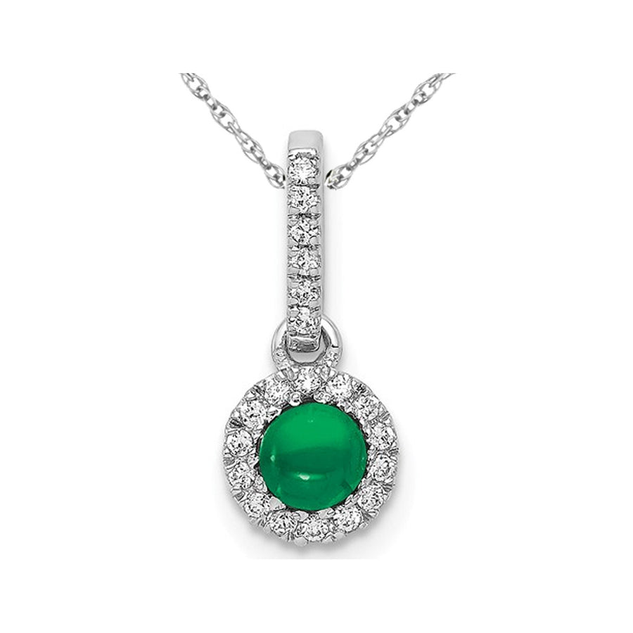 2/5 Carat (ctw) Natural Cabochon Emerald Halo Pendant Necklace in 14K White Gold with Chain and Accent Diamonds Image 1