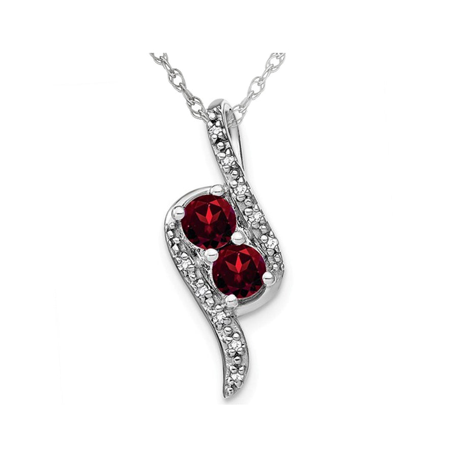 7/10 Carat (ctw) Natural Garnet Two Stone Drop Pendant Necklace in 14K White Gold with Chain Image 1