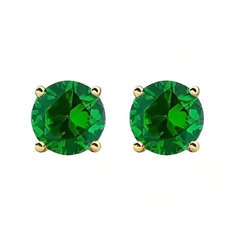 Paris Jewelry 18k Yellow Gold 2 Pair Created Emerald 4mm 6mm Round and Princess Cut Stud Earrings Plated Image 2