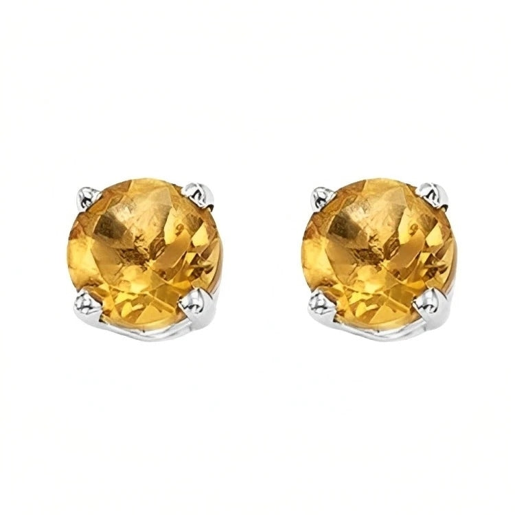 Paris Jewelry 18k White Gold 2 Pair Created Citrine 4mm 6mm Round and Princess Cut Stud Earrings Plated Image 2