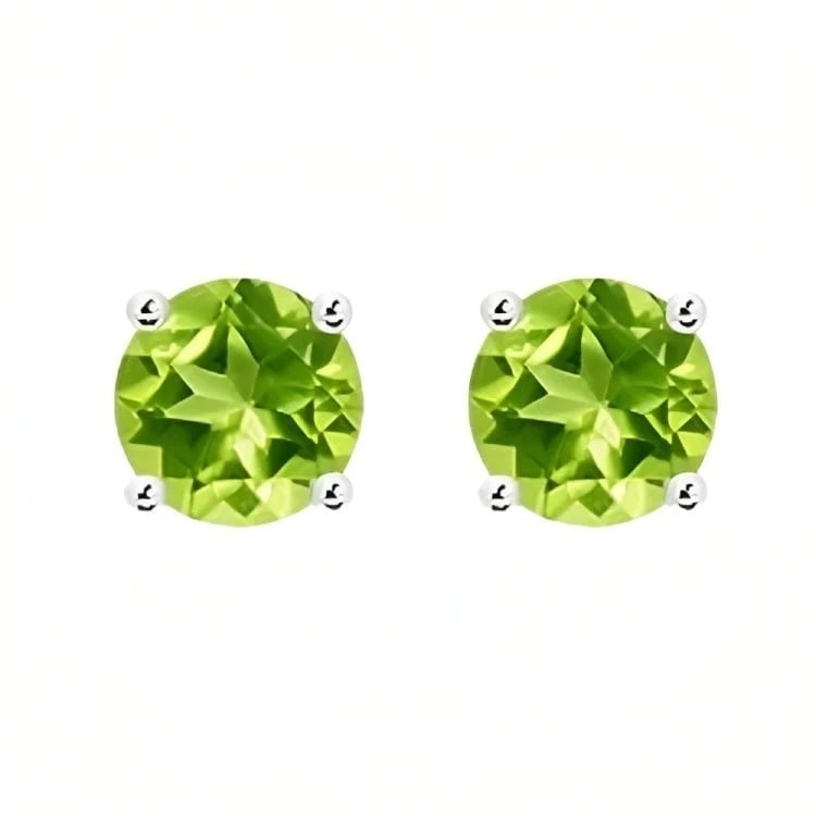 Paris Jewelry 18k White Gold 2 Pair Created Peridot 4mm 6mm Round and Princess Cut Stud Earrings Plated Image 2