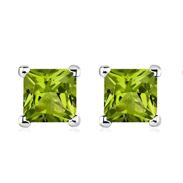 Paris Jewelry 18k White Gold 2 Pair Created Peridot 4mm 6mm Round and Princess Cut Stud Earrings Plated Image 3