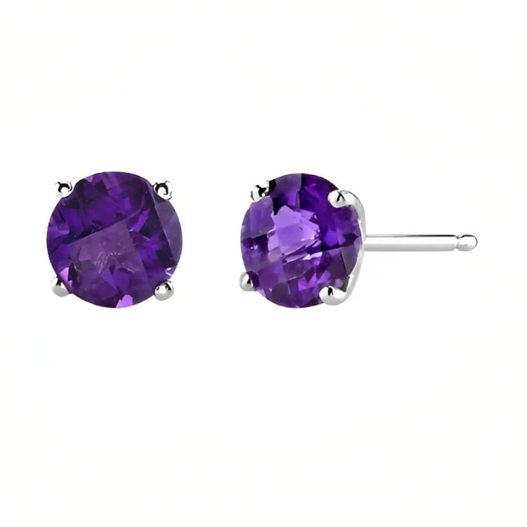 Paris Jewelry 18k White Gold 2 Pair Created Amethyst 4mm 6mm Round and Princess Cut Stud Earrings Plated Image 2