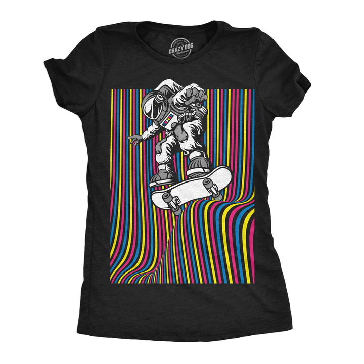 Womens Astronaut Skater Funny T Shirt Skateboard Graphic Tee For Ladies Image 1