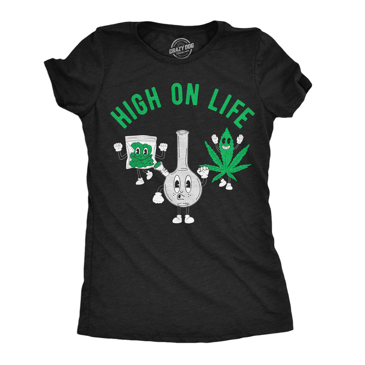 Womens Funny T Shirts High On Life 420 Smokers Graphic Tee For Ladies Image 1