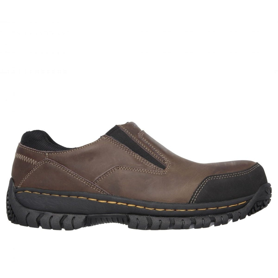 SKECHERS WORK Mens Relaxed Fit: Hartan Steel Toe Slip-On Work Shoe Dark Brown - 77066-DKBR DARK BROWN Image 1