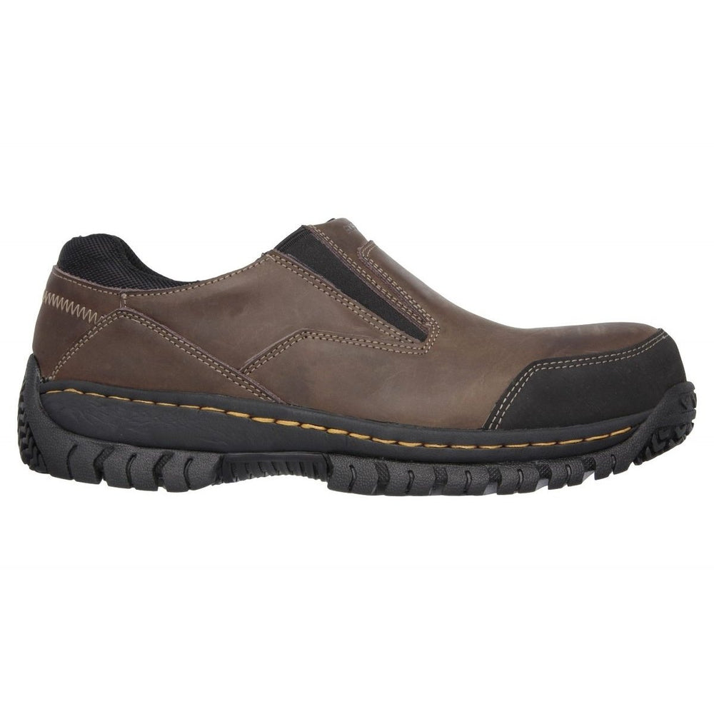 SKECHERS WORK Mens Relaxed Fit: Hartan Steel Toe Slip-On Work Shoe Dark Brown - 77066-DKBR DARK BROWN Image 2