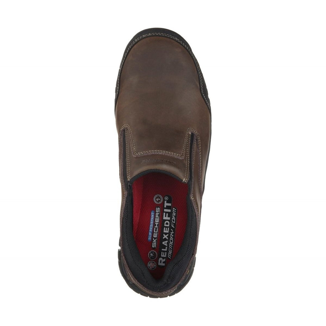 SKECHERS WORK Mens Relaxed Fit: Hartan Steel Toe Slip-On Work Shoe Dark Brown - 77066-DKBR DARK BROWN Image 4