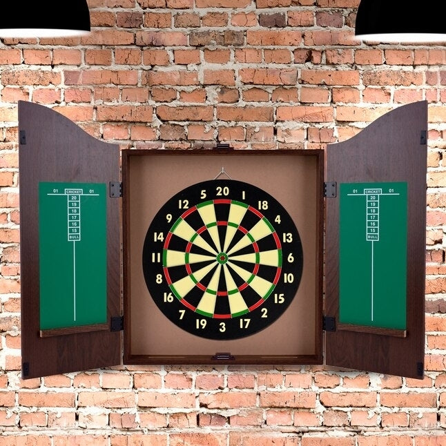 Dartboard Cabinet Set Professional Dart Board Bar Home Game With Wood Scoreboard Image 2