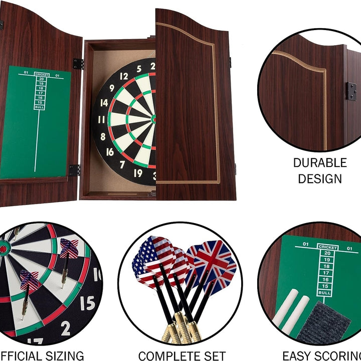 Dartboard Cabinet Set Professional Dart Board Bar Home Game With Wood Scoreboard Image 4