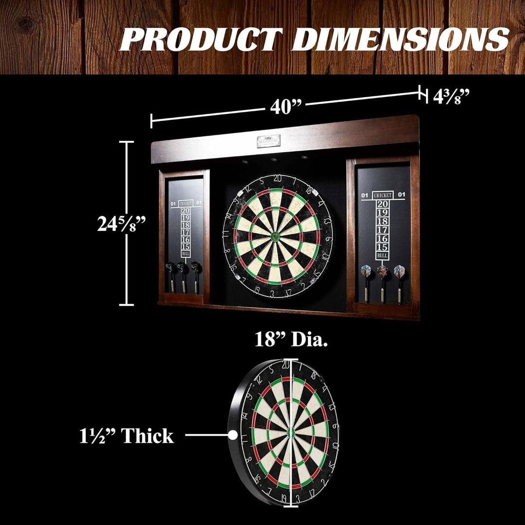 40" Dartboard Cabinet Set LED Lights Steel Tip Darts Brown/Black Image 6