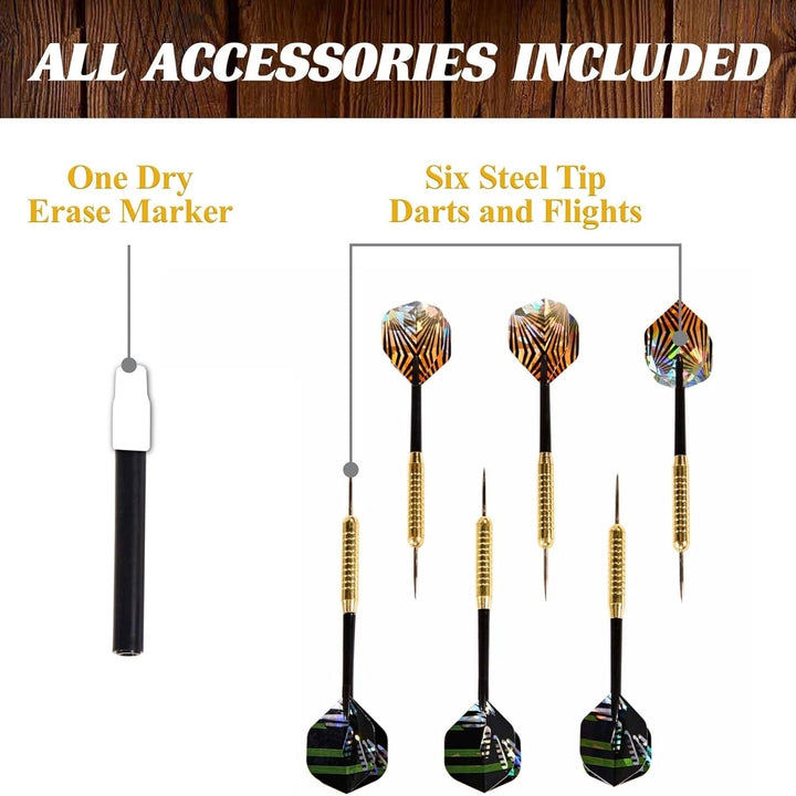 40" Dartboard Cabinet Set LED Lights Steel Tip Darts Brown/Black Image 7