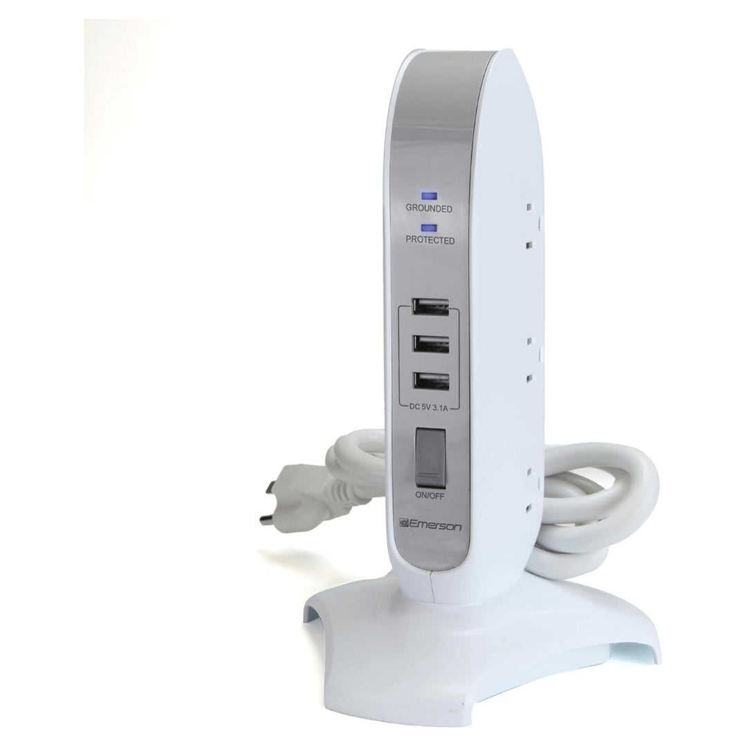 Emerson 5-Outlet USB Charging Tower Surge Protector Model EAP-1001 4ft Cable Image 1