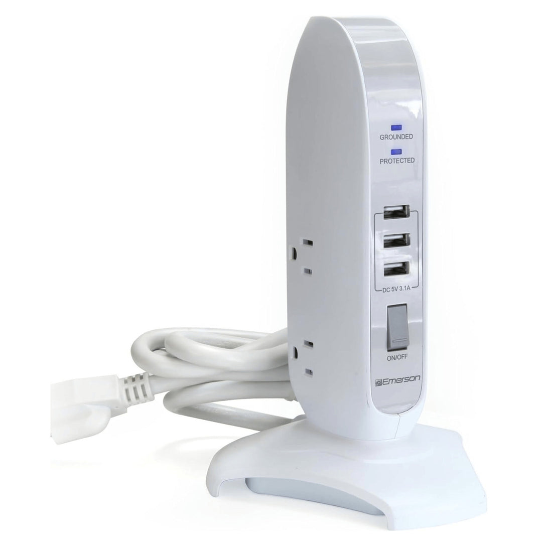 Emerson 5-Outlet USB Charging Tower Surge Protector Model EAP-1001 4ft Cable Image 4