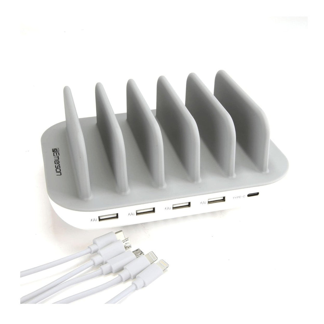 Emerson 5-Port USB Charging Station with LED Indicator 6 USB Cables Included Image 1