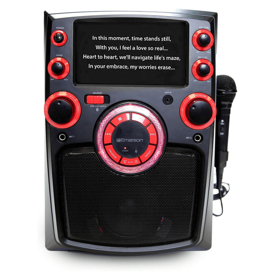 Emerson Portable Bluetooth Karaoke System with 7" LCD Display and Mic Input Image 1