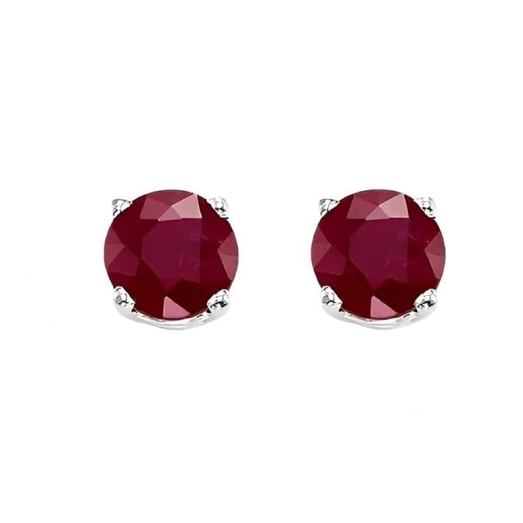 Paris Jewelry 18k White Gold Plated Created Ruby Stud Earrings 6mm Red Image 2