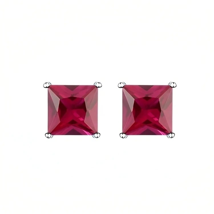 Paris Jewelry 18k White Gold Plated Created Ruby Stud Earrings 6mm Red Image 3