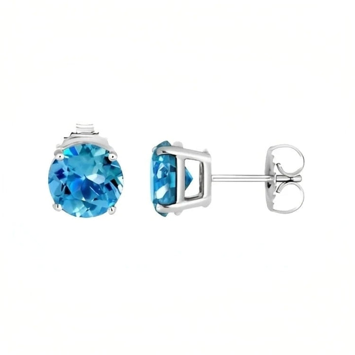 Paris Jewelry 18k White Gold Plated Created Blue Topaz Stud Earrings Set 4mm 6mm Image 2