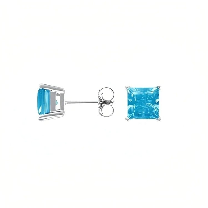 Paris Jewelry 18k White Gold Plated Created Blue Topaz Stud Earrings Set 4mm 6mm Image 3