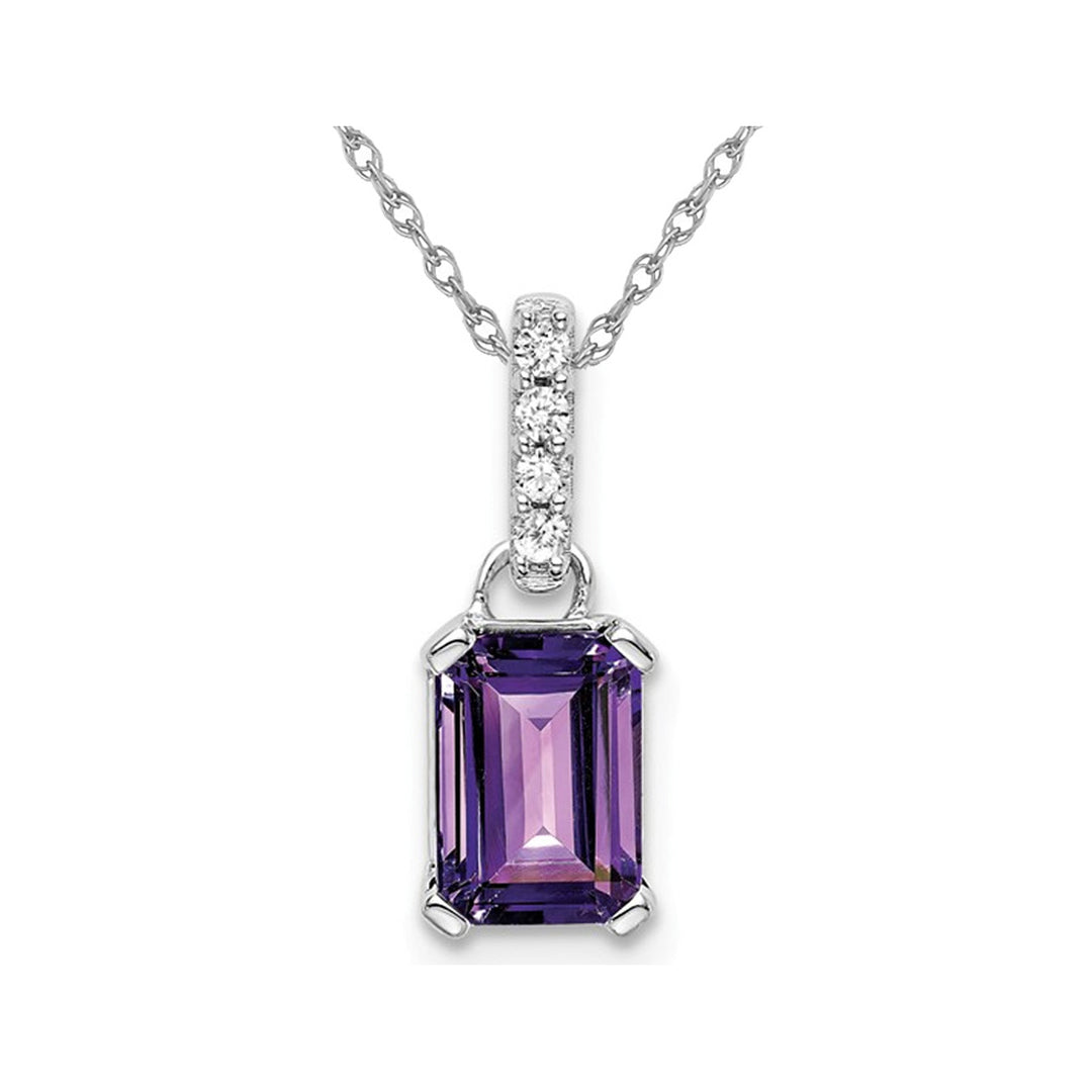 1.10 Carat (ctw) Emerald-Cut Amethyst Pendant Necklace in 10K White Gold with Chain Image 1