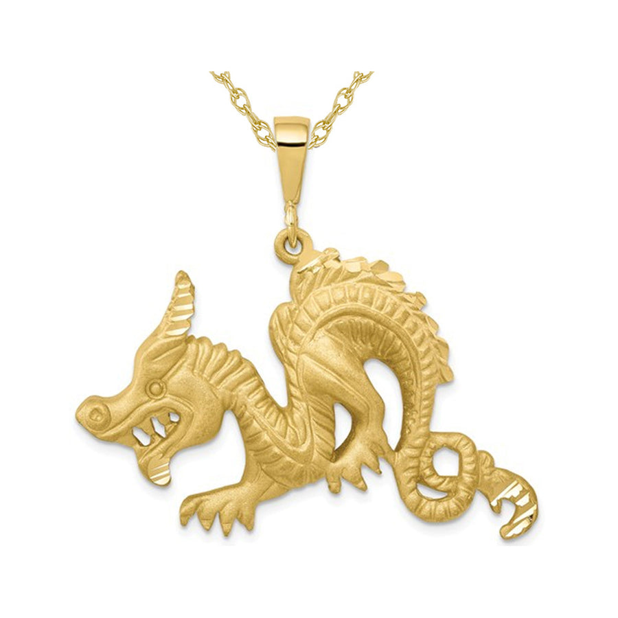 10K Yellow Gold Dragon Charm Pendant Necklace with Chain Image 1