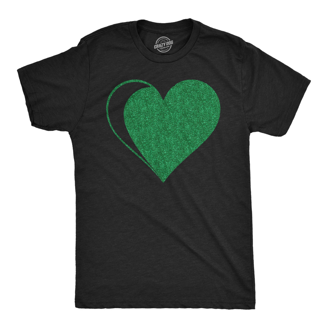 Mens Green Glitter Heart Funny St Patricks Day T Shirt For Men Image 1