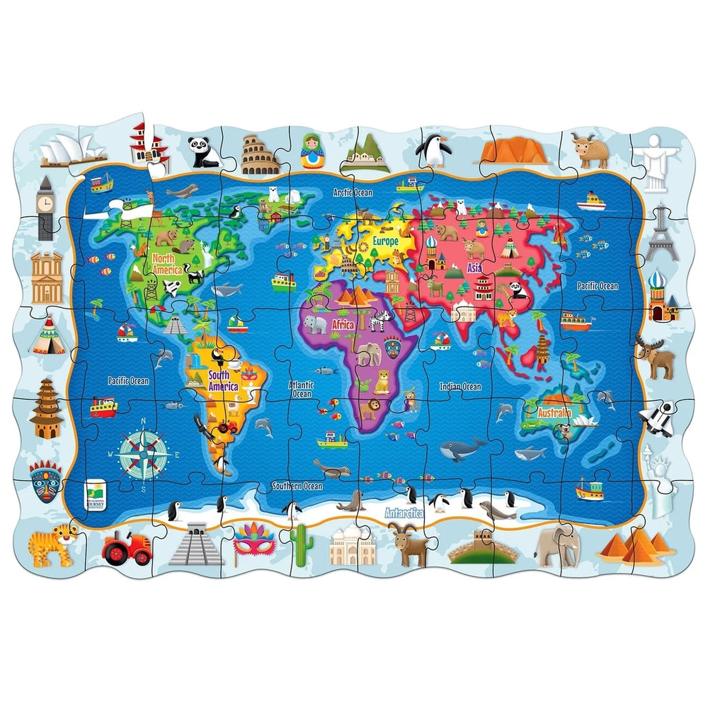 Puzzle Doubles: World Map + Giant ABC and 123 Train Floor Puzzles Image 2