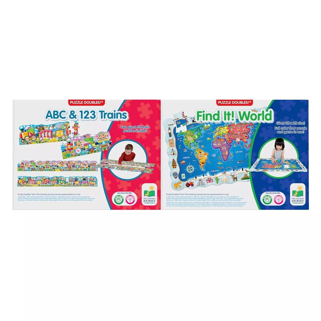 Puzzle Doubles: World Map + Giant ABC and 123 Train Floor Puzzles Image 3