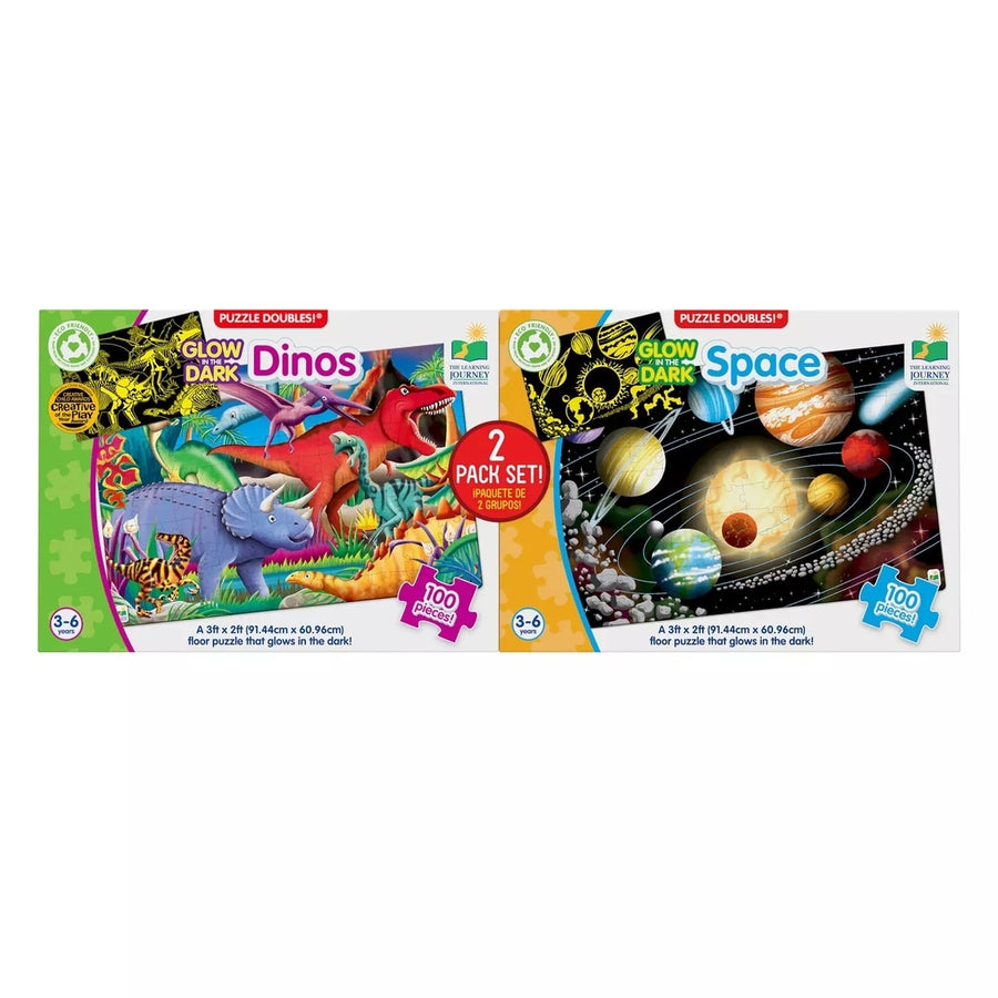 Glow in the Dark PuzzlesDinosaurs + Space 2 Pack Image 1