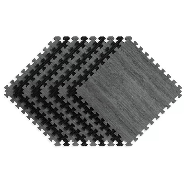 Norsk 25" x 25" Reversible Foam FlooringGray Wood and Black9 Tiles Image 3