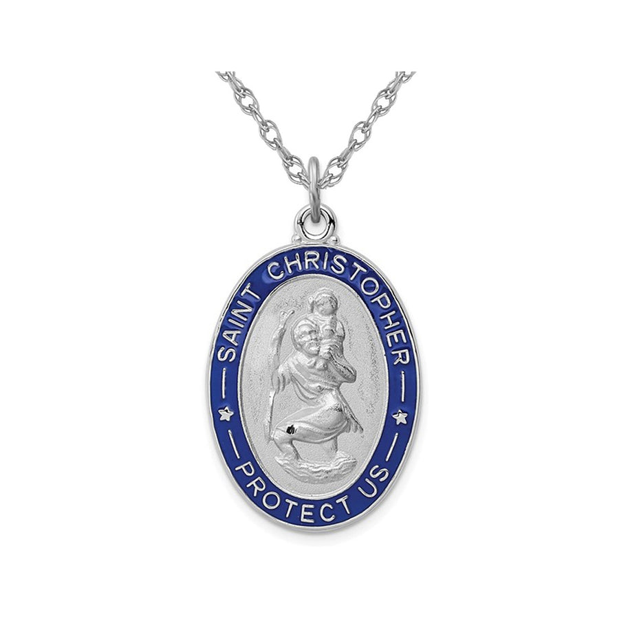 Saint Christopher Protection Medal Pendant Necklace in Sterling Silver Image 1