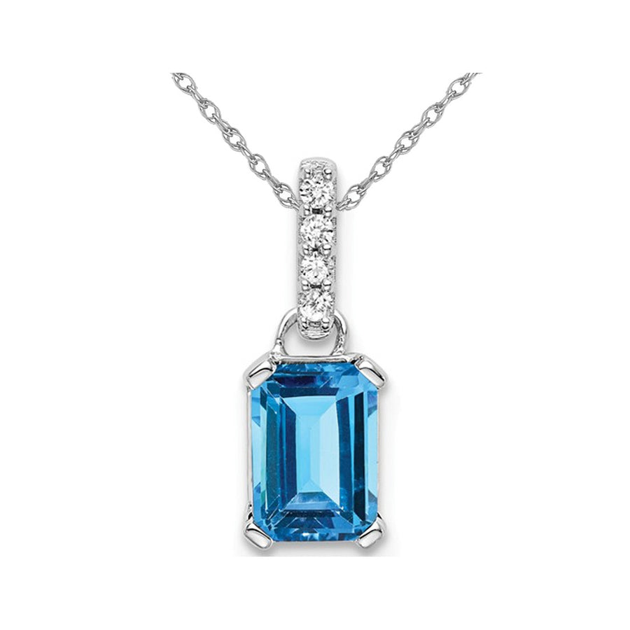 1.30 Carat (ctw) Blue Topaz Pendant Necklace in 10K White Gold With Chain and Accent Diamonds Image 1