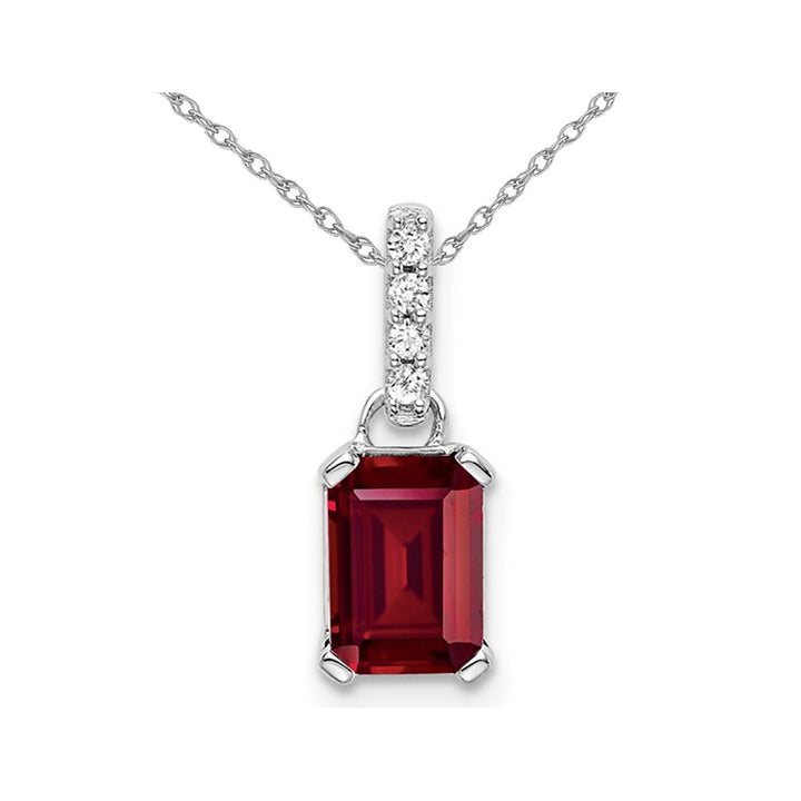 1.00 Carat (ctw) Lab Created Ruby Drop Pendant Necklace in 14K White Gold with Accent Diamonds and Chain Image 1