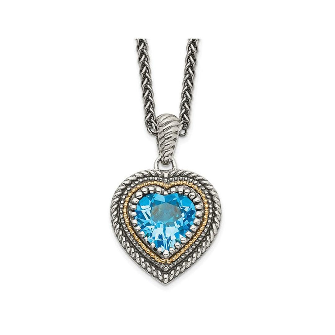 2.88 Carat (ctw) Blue Topaz Heart Pendant Necklace in Antiqued Sterling Silver with Chain Image 1