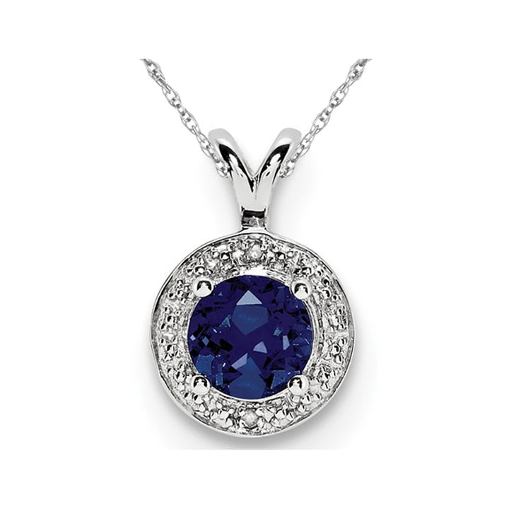 6mm Lab Created Blue Sapphire Halo Pendant Necklace in Sterling Silver with Chain Image 1