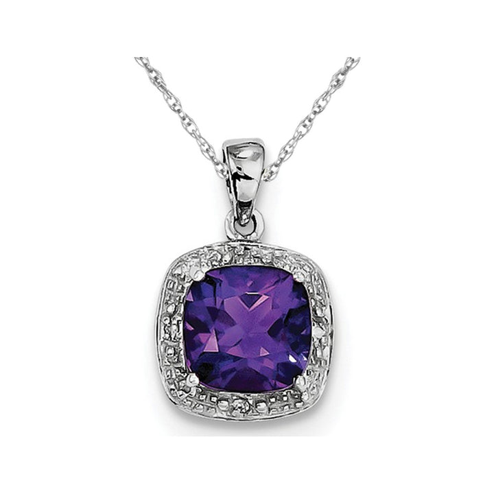 Cushion Cut Purple Amethyst Pendant Necklace in Sterling Silver 1.80 Carat (ctw) Image 1