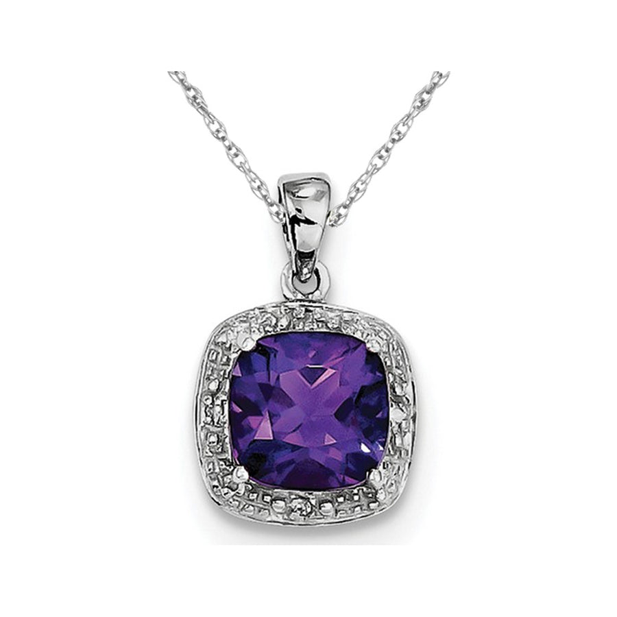 Cushion Cut Purple Amethyst Pendant Necklace in Sterling Silver 1.80 Carat (ctw) Image 1