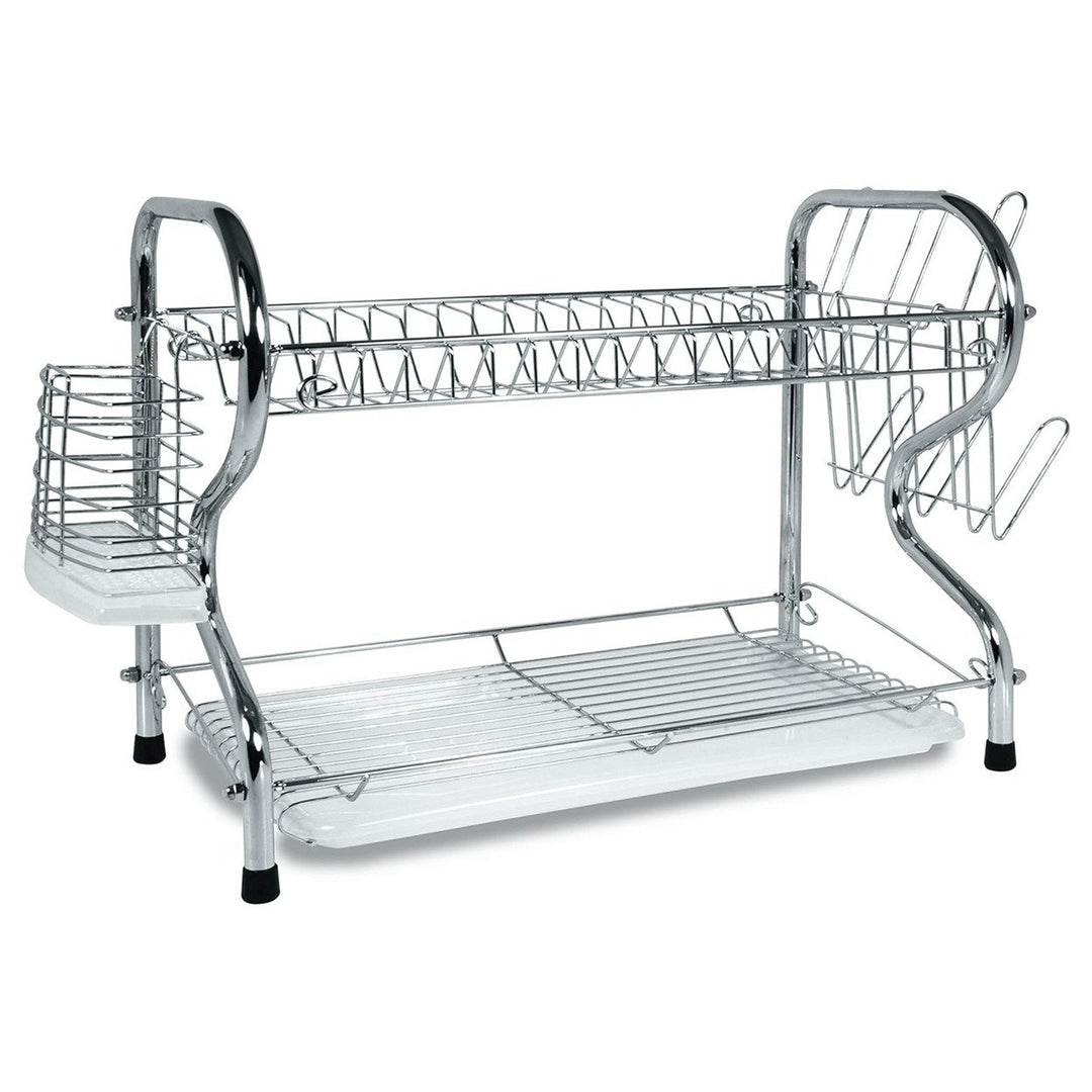 Better Chef 16 Inch Chrome R-Shaped Dish Rack 2-Level with Draining Tray Model DR-164 Image 7