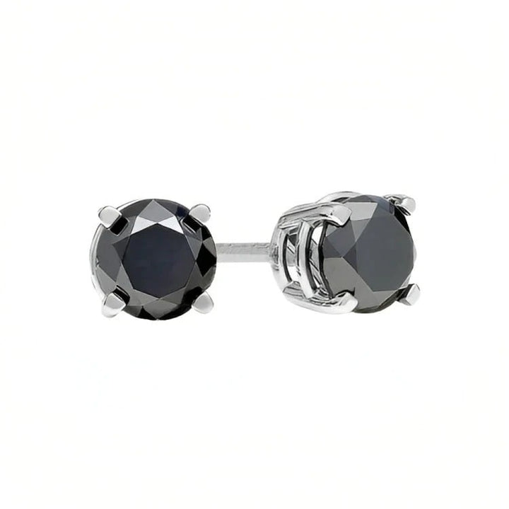 Paris Jewelry 18k White Gold 2 Pair Created Black Sapphire 4mm 6mm Round and Princess Cut Stud Earrings Plated Image 2