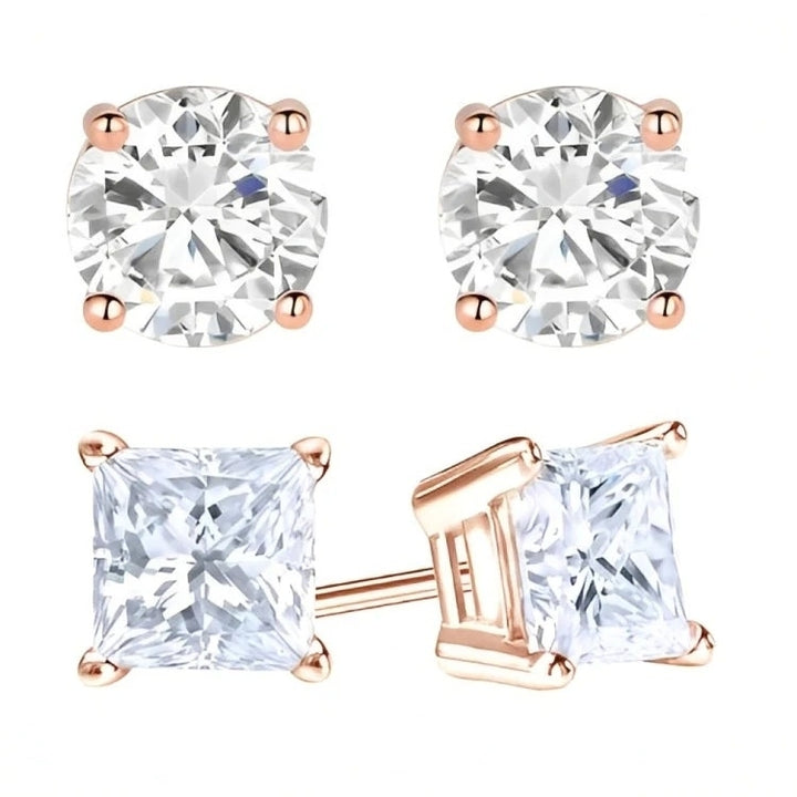 Paris Jewelry 18k Rose Gold Stud Earrings Created White Sapphire 4mm 6mm Pair Image 1