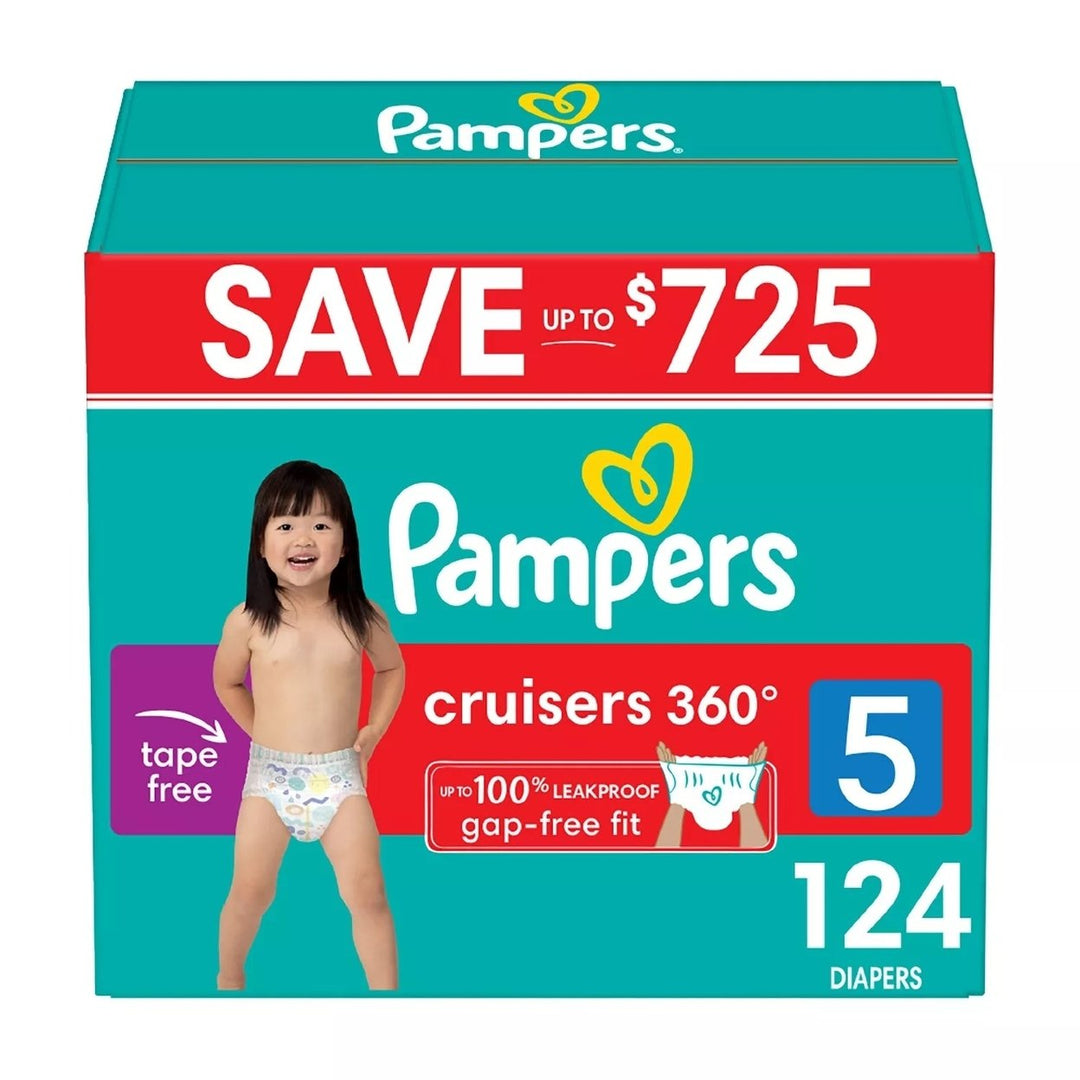 Pampers Cruisers 360 Diapers Gap-Free Fit Size 5 (27+ Pounds) 124 Count Image 1