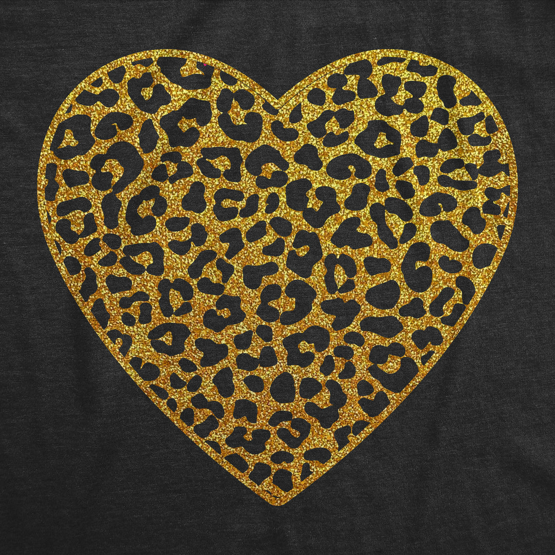 Womens T Shirts Gold Glitter Leopard Print Heart Cute Graphic Tee Image 2