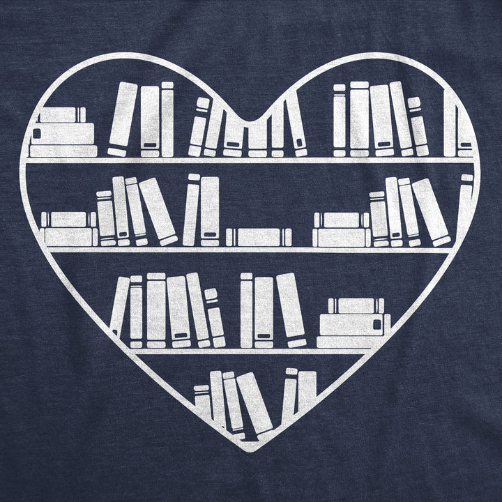 Mens Bookshelf Heart Funny T Shirt Reading Graphic Tee For Men Image 2