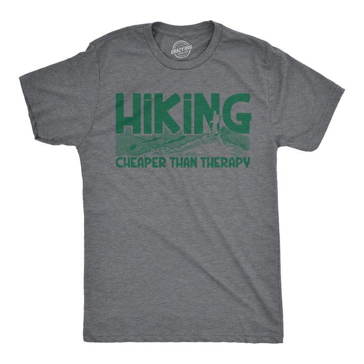 Mens Hiking Cheaper Than Therapy Funny Camping Outdoor Summer T shirt Image 1